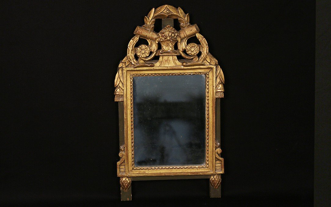 Petit Miroir Louis XVI, Bois Doré (33x61 cm) Décoration De Lauriers -photo-2