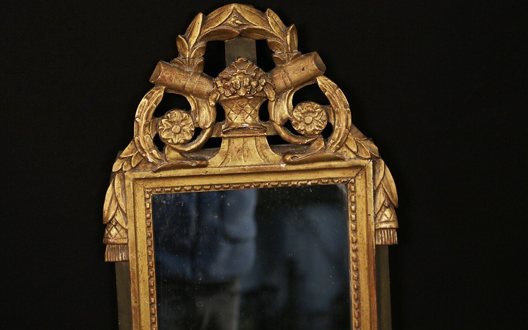 Petit Miroir Louis XVI, Bois Doré (33x61 cm) Décoration De Lauriers -photo-4