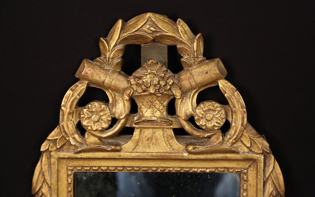 Petit Miroir Louis XVI, Bois Doré (33x61 cm) Décoration De Lauriers -photo-1