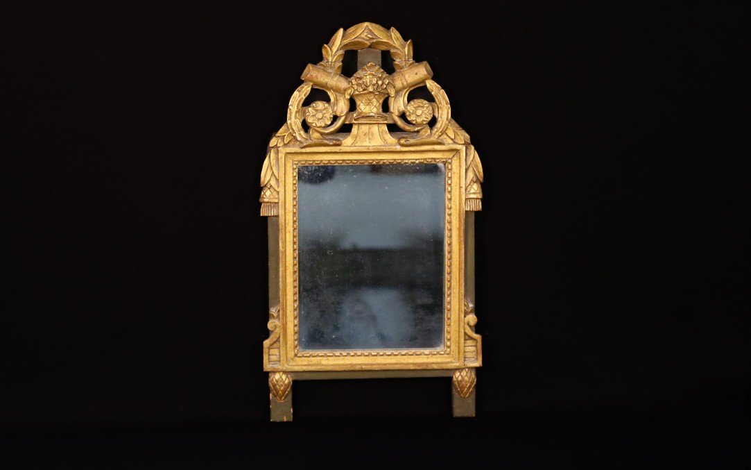 Petit Miroir Louis XVI, Bois Doré (33x61 cm) Décoration De Lauriers 