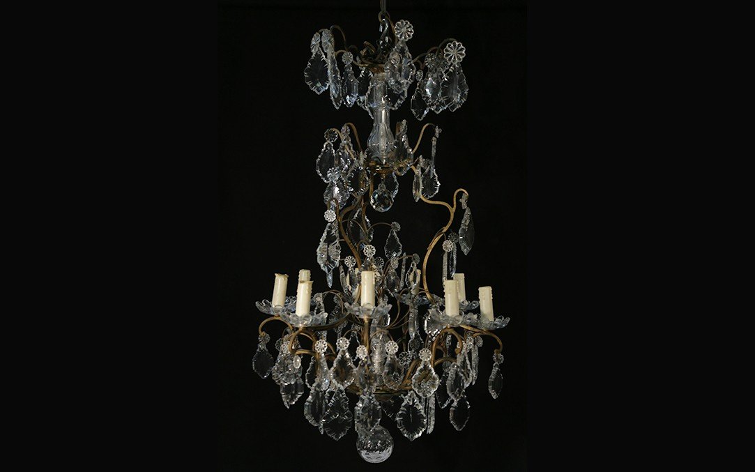 Chandelier With Tassels, Bronze And Crystal, 19th Century (53 X 96 Cm)-photo-2