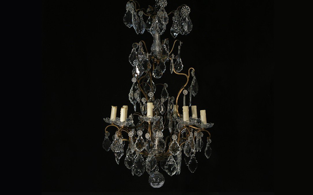 Chandelier With Tassels, Bronze And Crystal, 19th Century (53 X 96 Cm)-photo-3