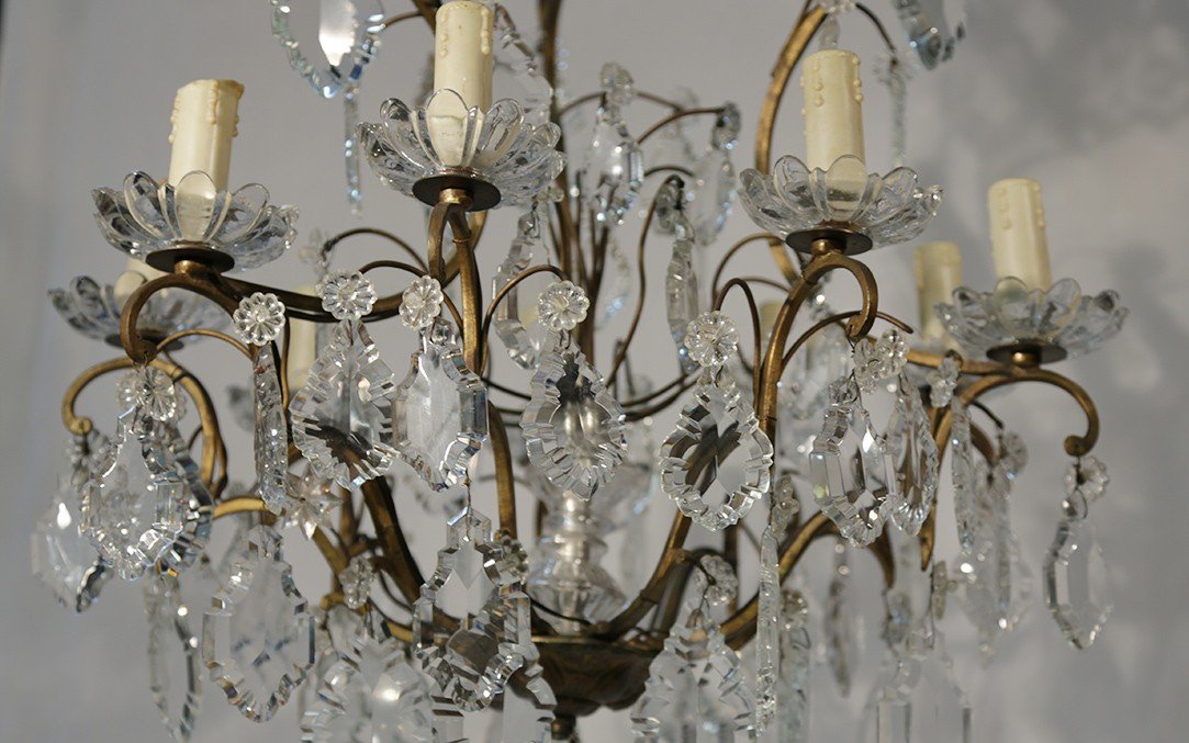 Chandelier With Tassels, Bronze And Crystal, 19th Century (53 X 96 Cm)-photo-4