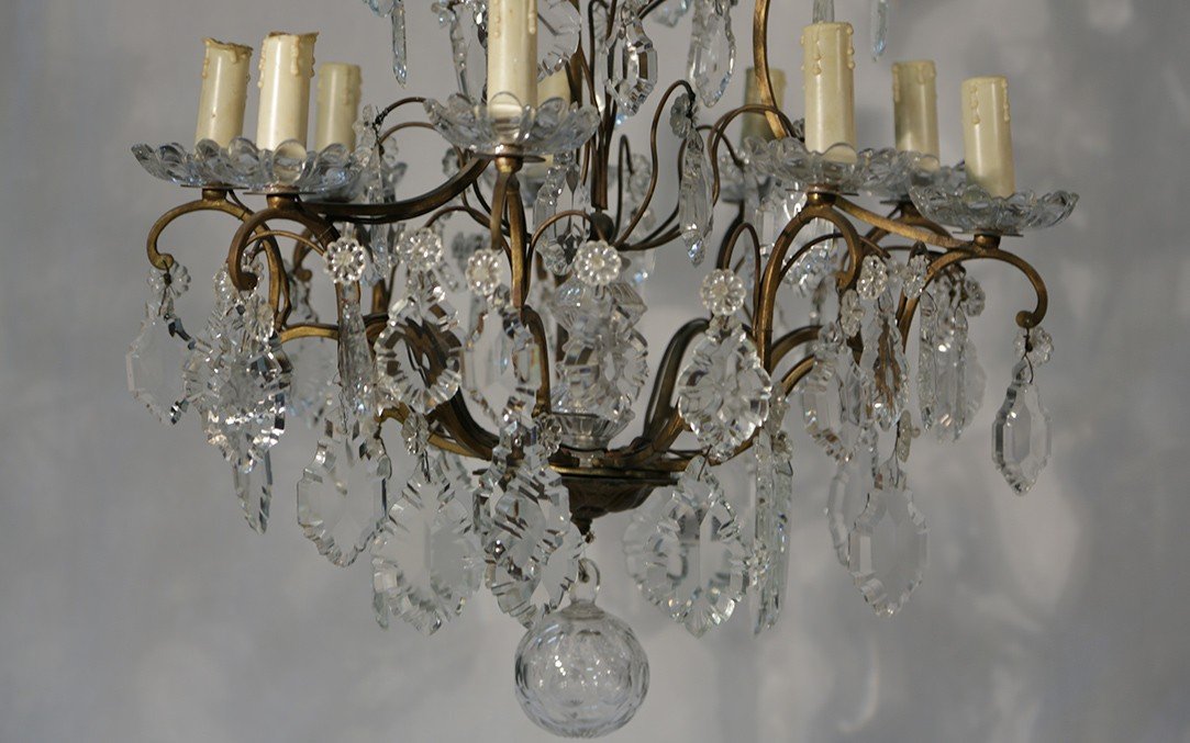 Chandelier With Tassels, Bronze And Crystal, 19th Century (53 X 96 Cm)-photo-1