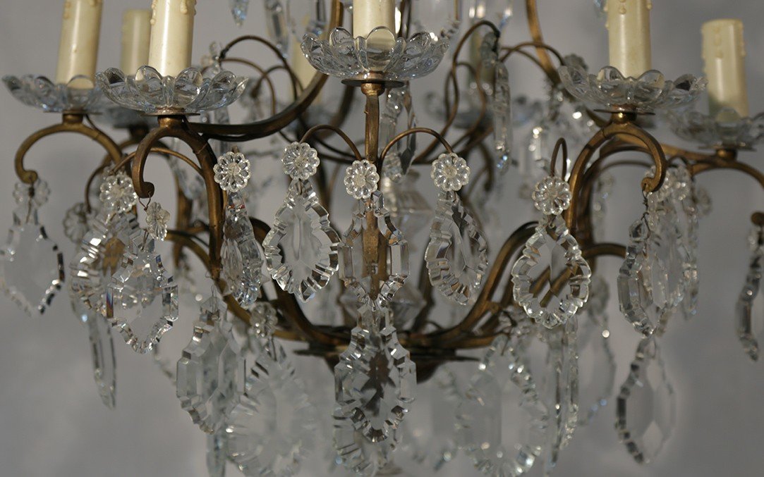 Chandelier With Tassels, Bronze And Crystal, 19th Century (53 X 96 Cm)-photo-2