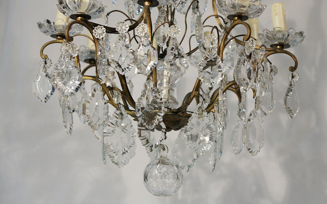 Chandelier With Tassels, Bronze And Crystal, 19th Century (53 X 96 Cm)-photo-3