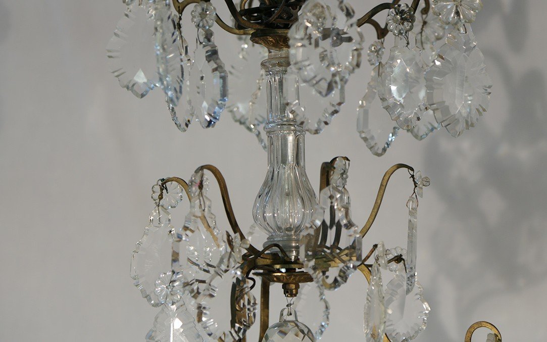 Chandelier With Tassels, Bronze And Crystal, 19th Century (53 X 96 Cm)-photo-4