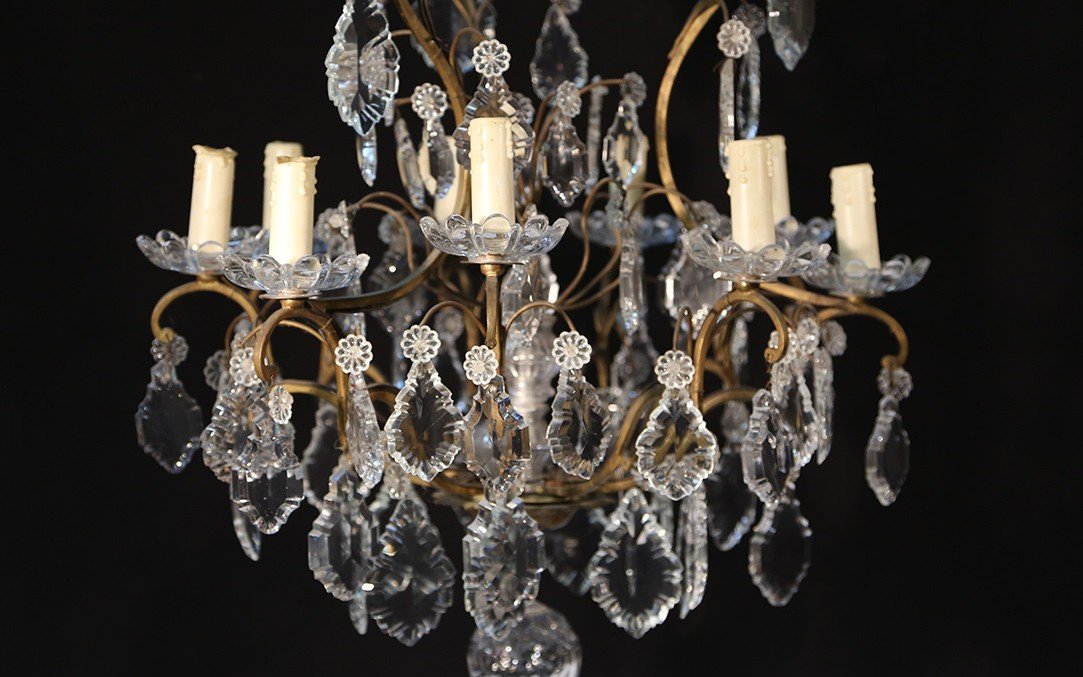 Chandelier With Tassels, Bronze And Crystal, 19th Century (53 X 96 Cm)-photo-5