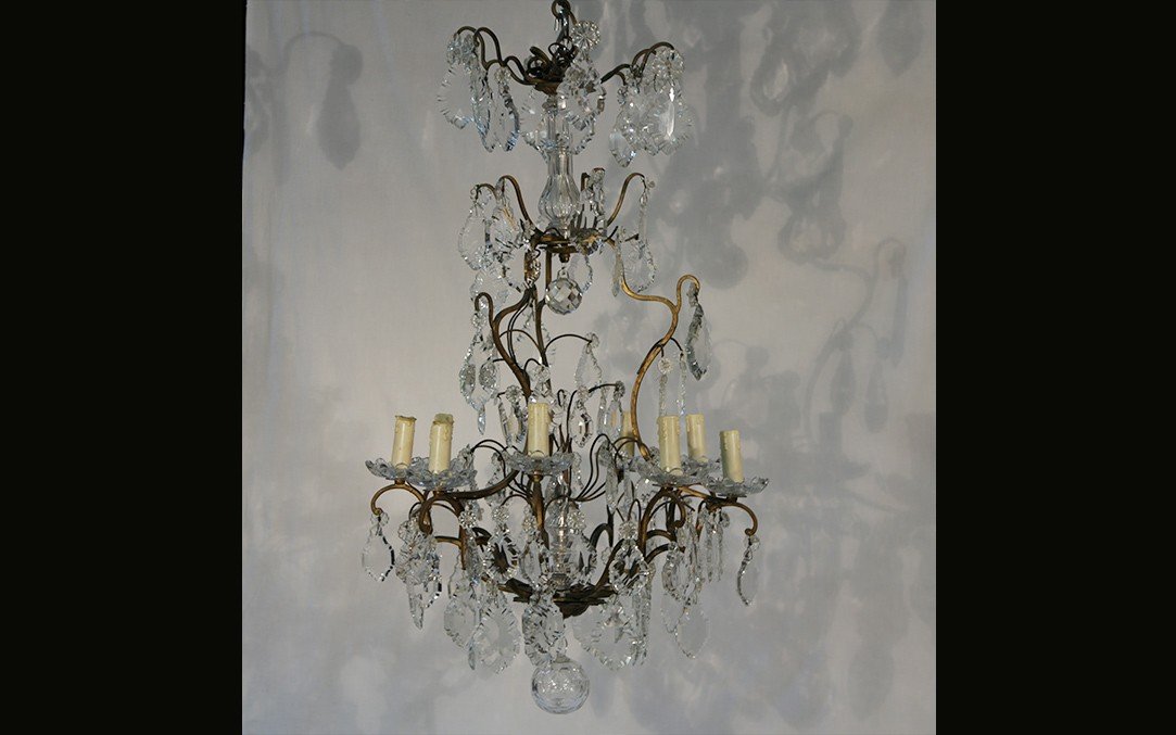 Chandelier With Tassels, Bronze And Crystal, 19th Century (53 X 96 Cm)-photo-6