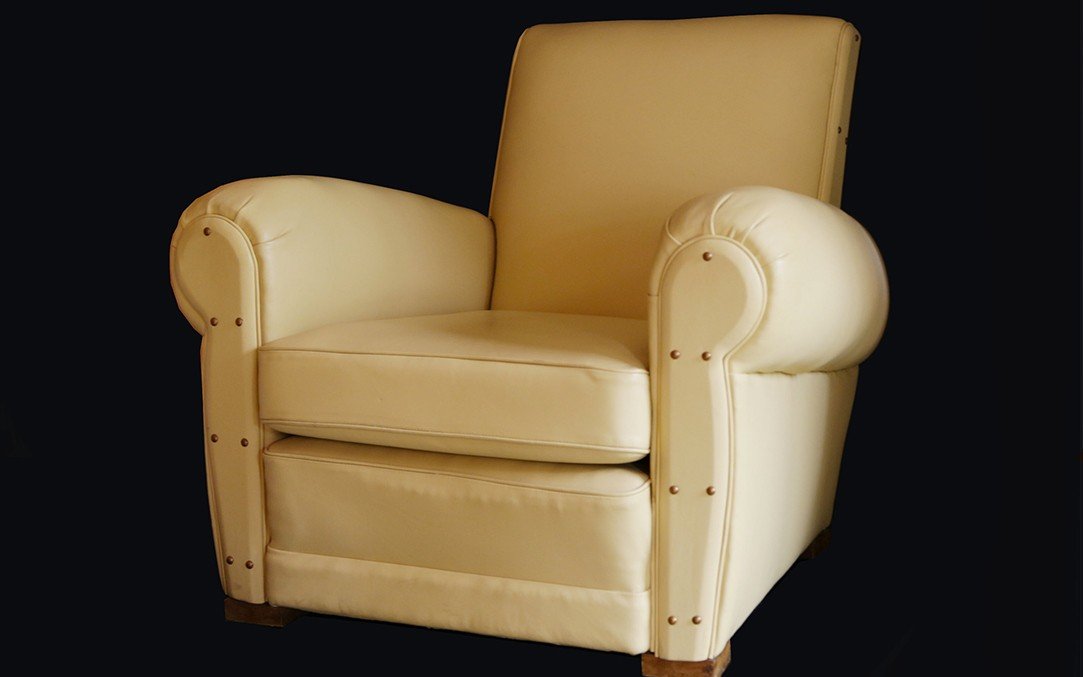 Pair Of "full Grain" Leather Club Armchairs, Refurbished, 1930s-photo-1