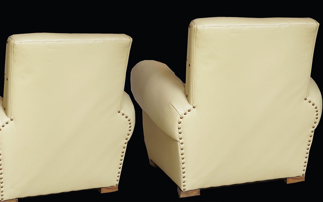 Pair Of "full Grain" Leather Club Armchairs, Refurbished, 1930s-photo-3