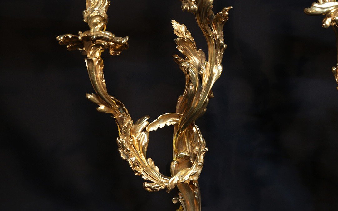 Pair Of Louis XV Wall Lights, Gilt Bronze, 18th Century -photo-2