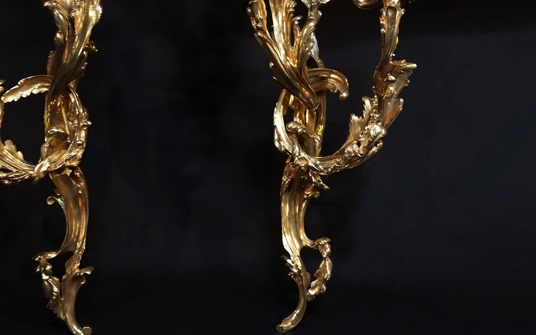 Pair Of Louis XV Wall Lights, Gilt Bronze, 18th Century -photo-3