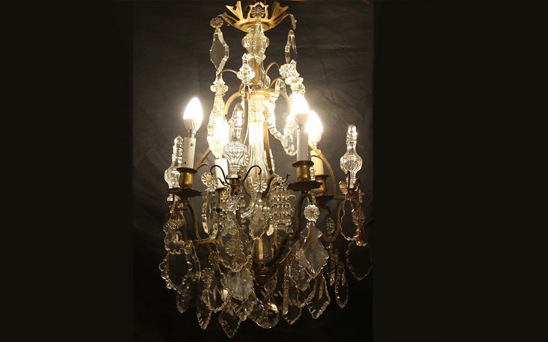 XIXth Chandelier, Pampilles, Crystal And Bronze-photo-1