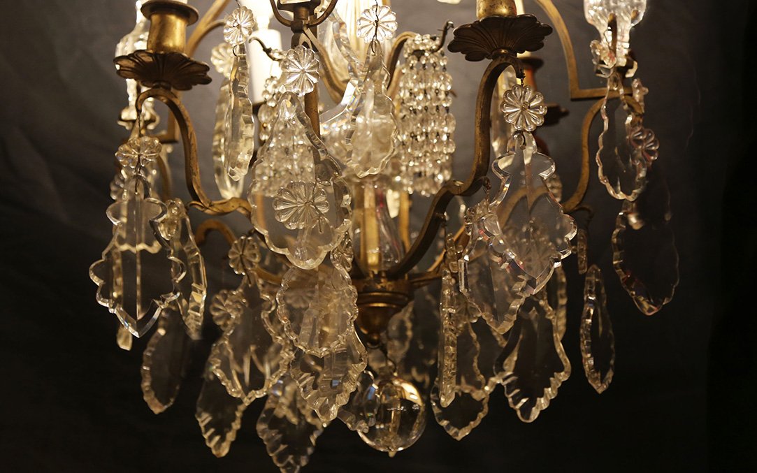 XIXth Chandelier, Pampilles, Crystal And Bronze-photo-3