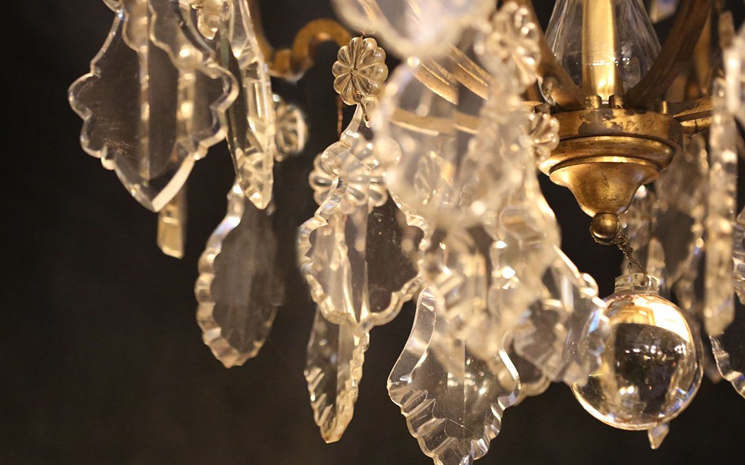 XIXth Chandelier, Pampilles, Crystal And Bronze-photo-7