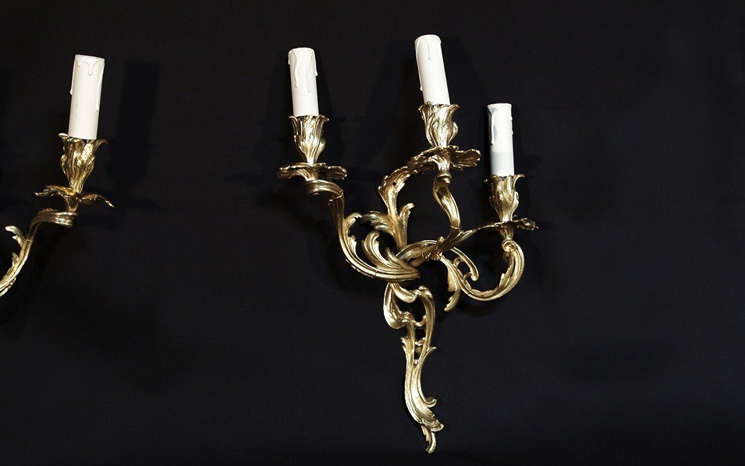 Sconces In Gilt Bronze And Chiseled, XIXth Century-photo-3