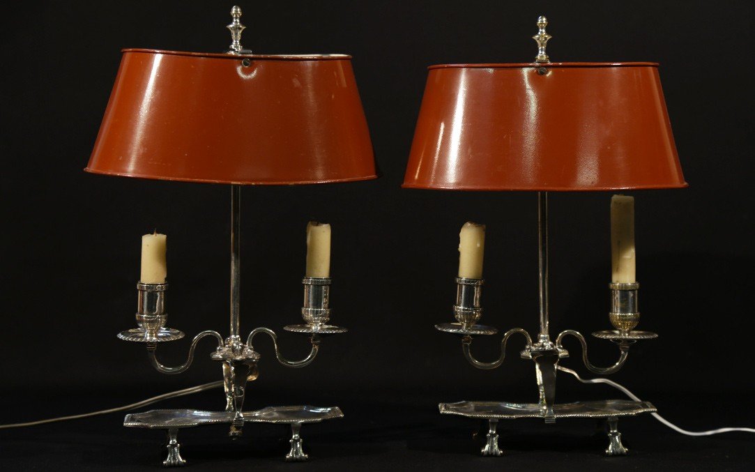 Pair Of Hot Water Bottle Lamps, Silver Bronze, XIXth-photo-3
