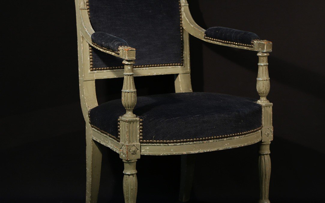 Pair Of Directoire Armchair, Painted, Strap, Eighteenth-photo-3