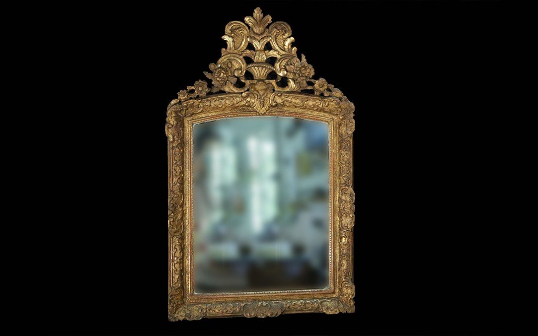 Miroir Régence En Bois Doré, XVIIIème, Miroir Mercure, Dorure d'époque-photo-4