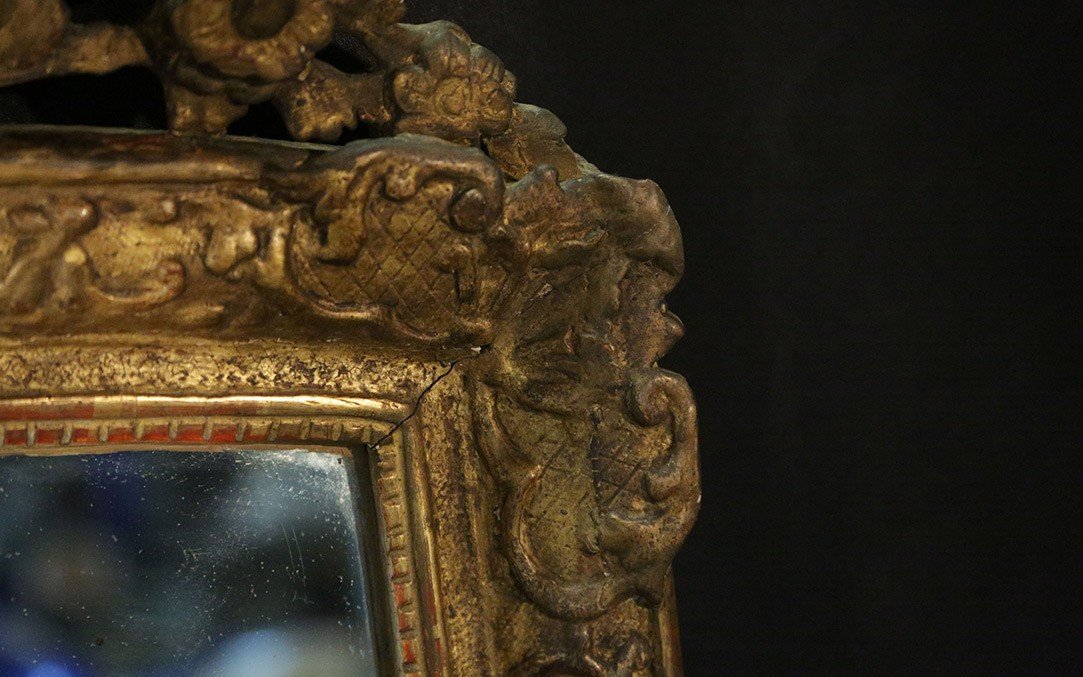 Miroir Régence En Bois Doré, XVIIIème, Miroir Mercure, Dorure d'époque-photo-1