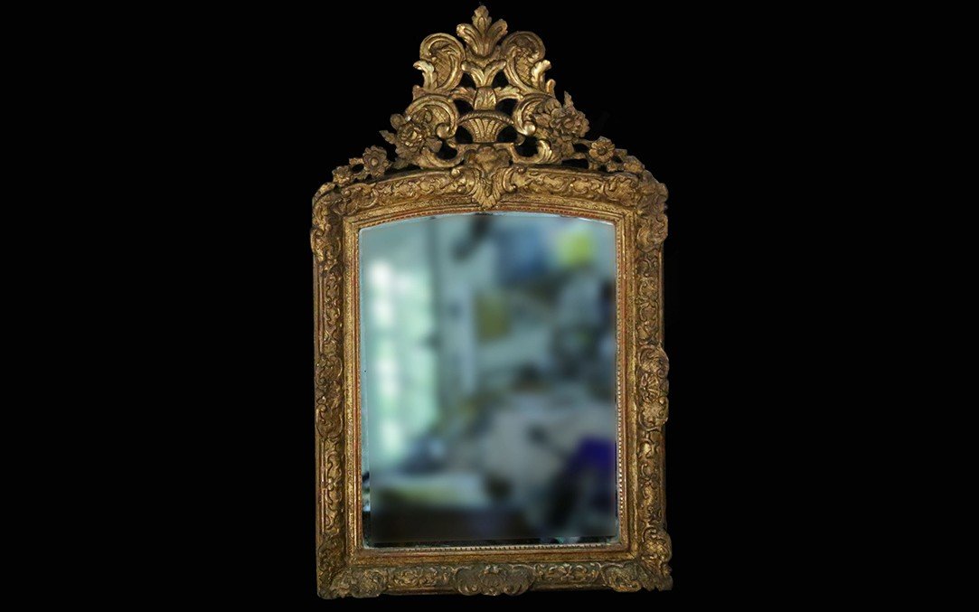 Miroir Régence En Bois Doré, XVIIIème, Miroir Mercure, Dorure d'époque