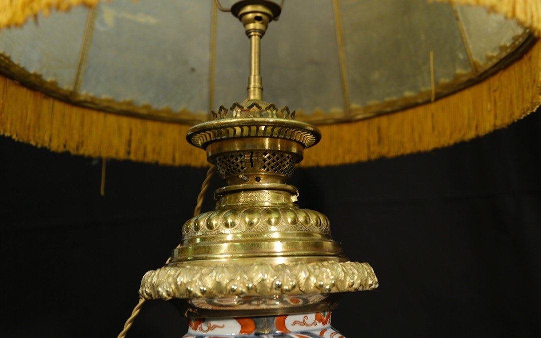 Lampe Imari, Vase Monté En Lampe XIXème, Porcelaine Et Bronze-photo-4