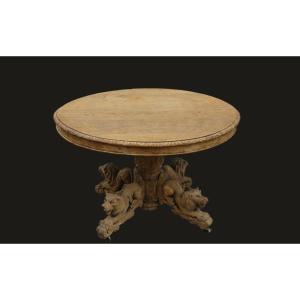 Oval Table With Extensions, Carved Lions  