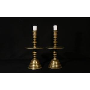 Pair Of 16th-17th Century Candlesticks, Bronze