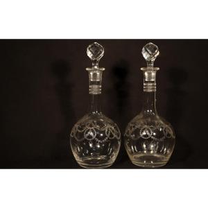 Pair Of Crystal Decanters, Late 19th Century 