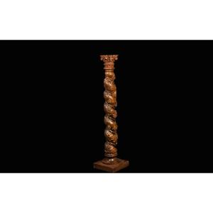 18th Century Torses Column, Oak (117 Cm)