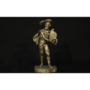 Bronze With Golden Patina "irony" By Brisson (height 26 Cm)