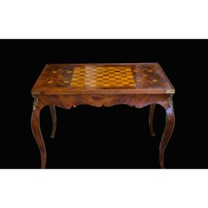 Louis XV Games Table, Marquetry, 18th Century