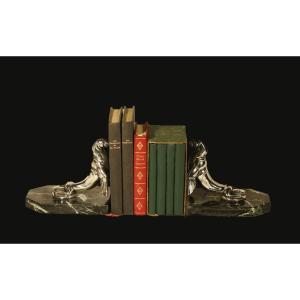 Maurice Frécourt, Bookends, Silvered Bronze, Circa 1920