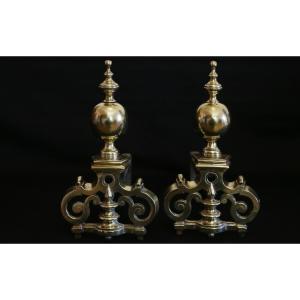 Pair Of Gilt Bronze Andirons, 18th Century 