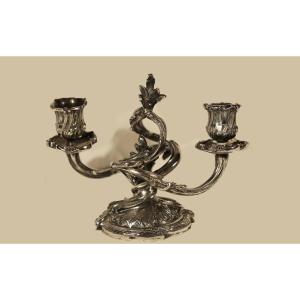 Silver Metal Candlesticks, Baroque, 19th Century 