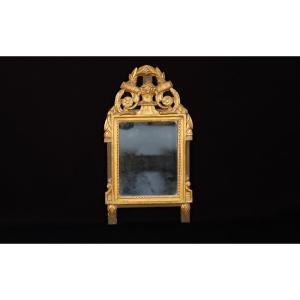 Petit Miroir Louis XVI, Bois Doré (33x61 cm) Décoration De Lauriers 