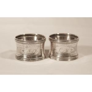 Pair Of Napkin Rings, Silver Metal