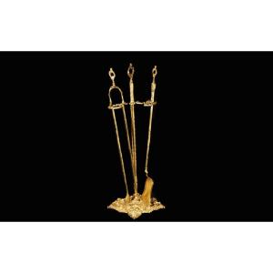 Fireplace Kit, Tongs And Fire Shovel, Bronze