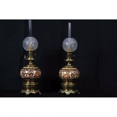 Pair Lamp Gien, Non Electrified 19th Century