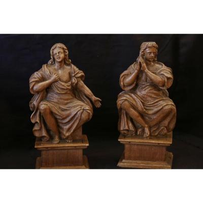 Pair Of Wooden Statues, 18th Century