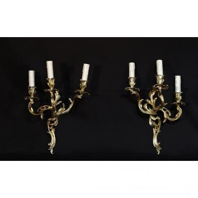 Sconces In Gilt Bronze And Chiseled, XIXth Century