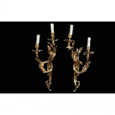 Louis XV Sconces, Gilt Bronze