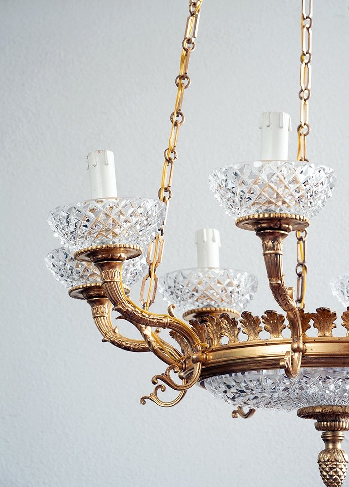 Antique French Napoleon III Chandelier In Gilded Bronze And Crystal. 19th Century Period.-photo-2