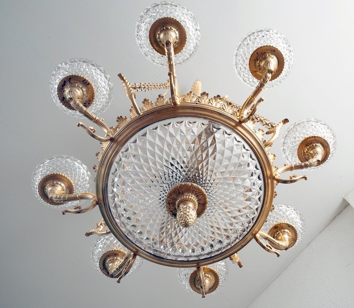 Antique French Napoleon III Chandelier In Gilded Bronze And Crystal. 19th Century Period.-photo-3