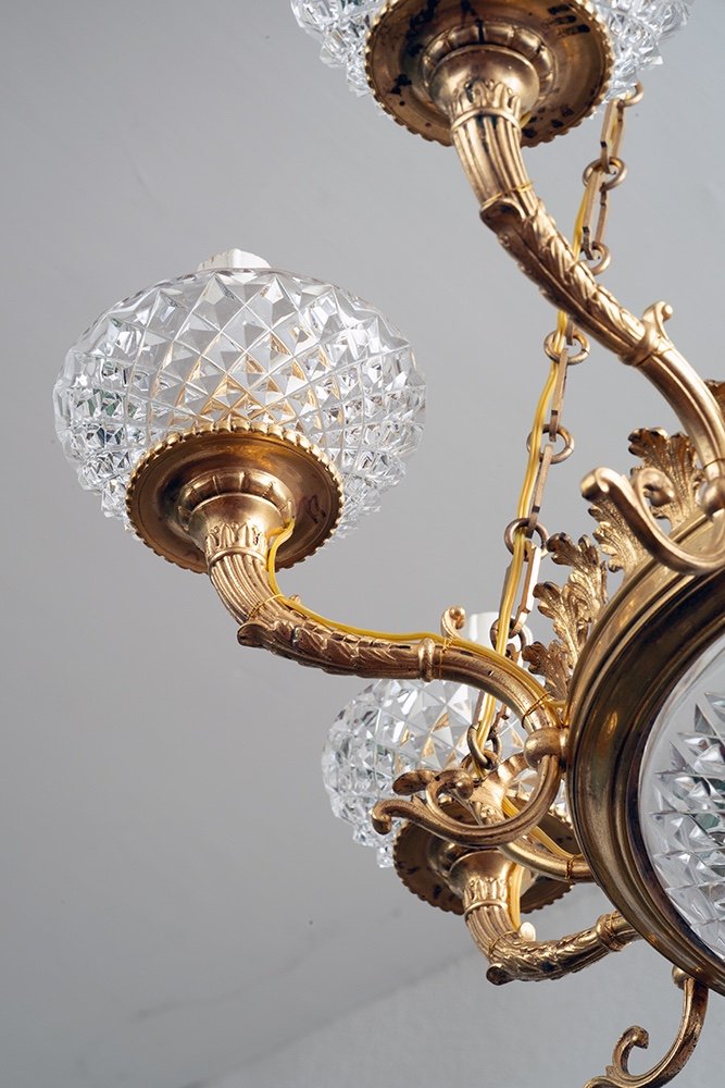 Antique French Napoleon III Chandelier In Gilded Bronze And Crystal. 19th Century Period.-photo-4