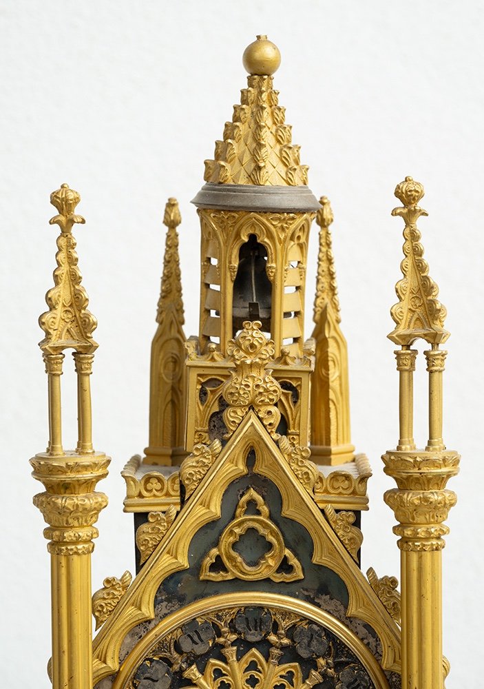 Neo-gothic Clock Triptych France Early 19th Century.-photo-4