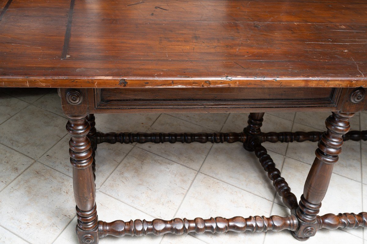 Antique Refectory Table In Solid Walnut. Tuscany Late 17th Century.-photo-3