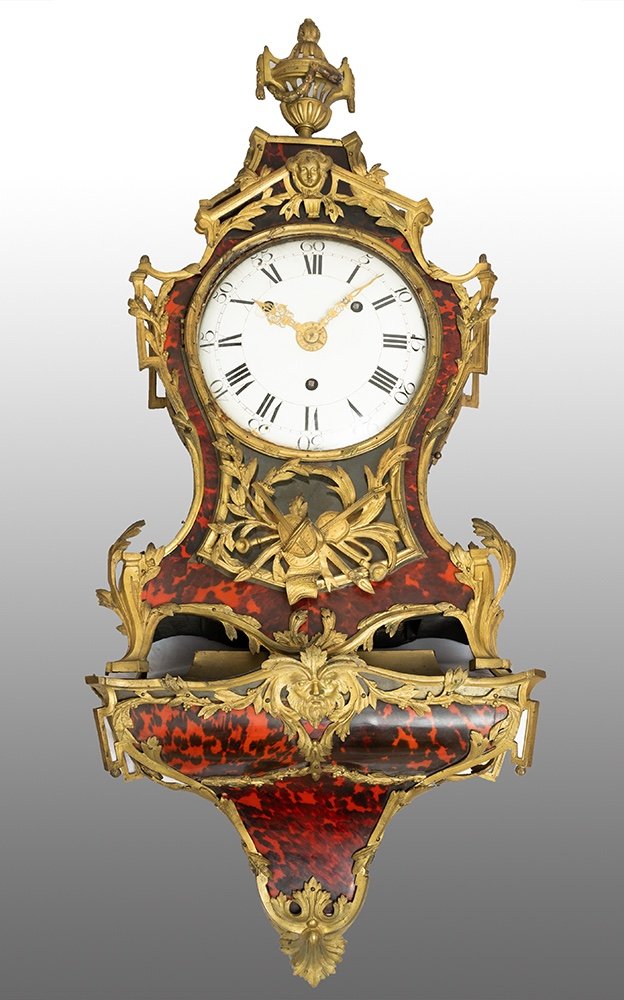 Antique Cartel Clock Louis XV French In Precious Materials With Three Bell Mechanism. XVIII C.