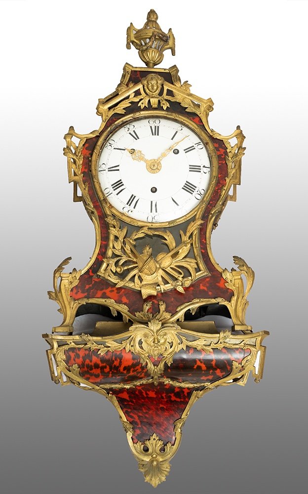 Ancienne Pendule Cartel Française Louis XV En Matériaux Précieux Avec Mécanisme à Trois Cloches